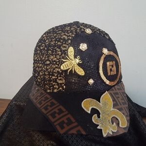 Elegant Black and Gold Embellished Cap